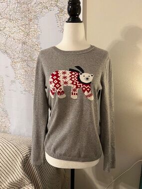 Tommy Hilfiger Polar Bear Sweater 100% Cotton Gray Size S